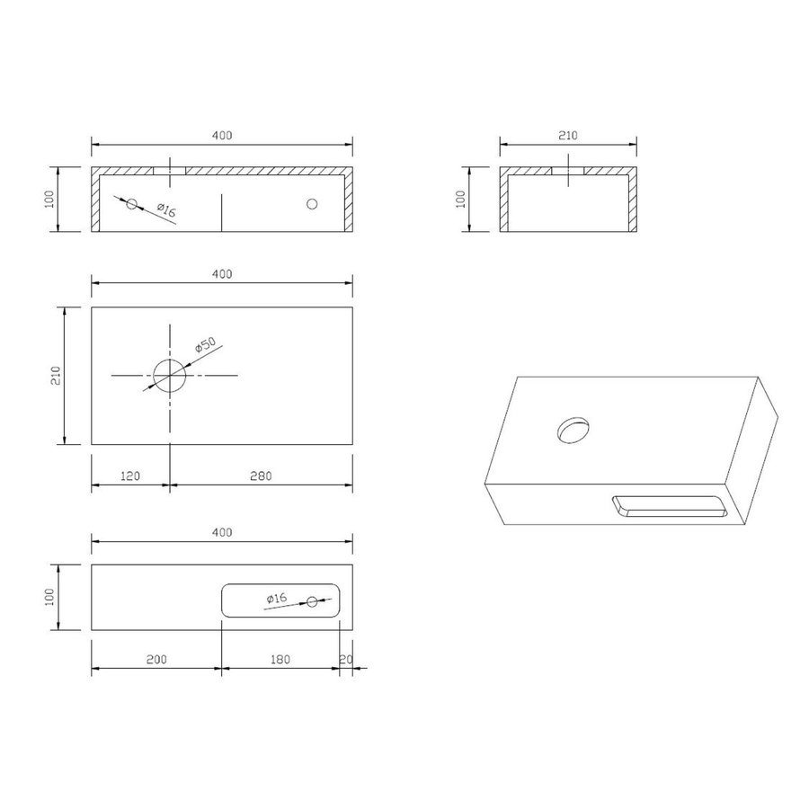 Fontein Planchet Best Design Malo Solid Surface 40x21x10 cm Mat Zwart
