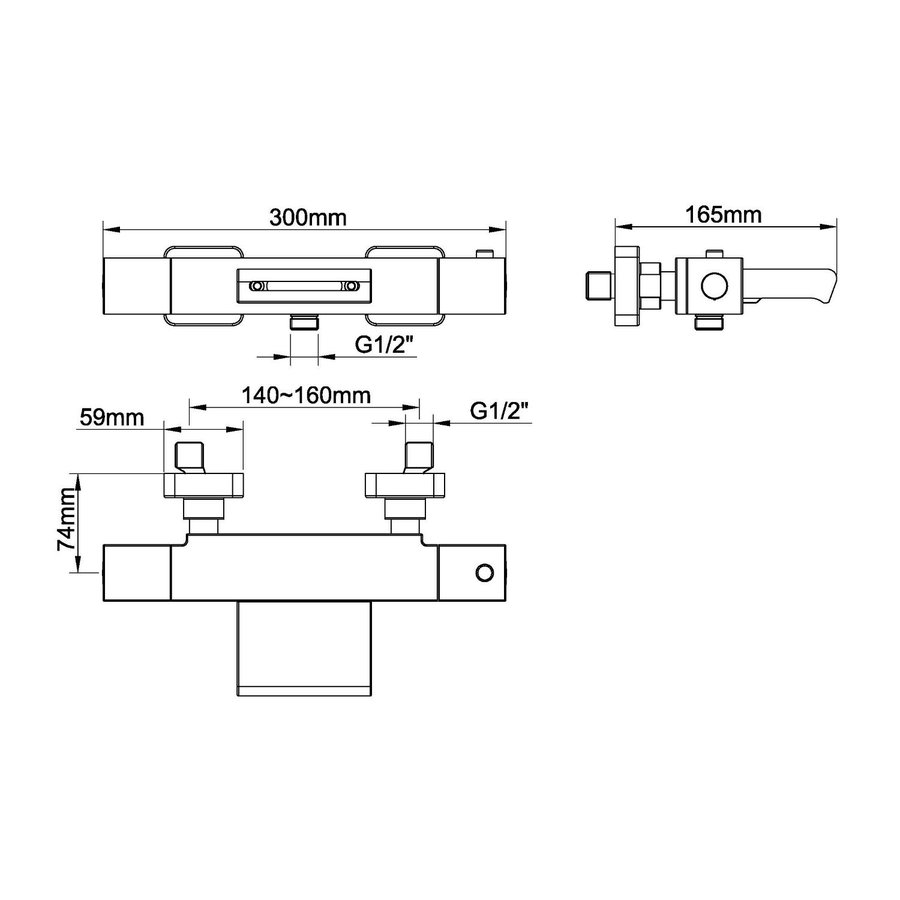 Badkraan Wiesbaden Rombo Waterval Thermostatisch Vierkant Chroom