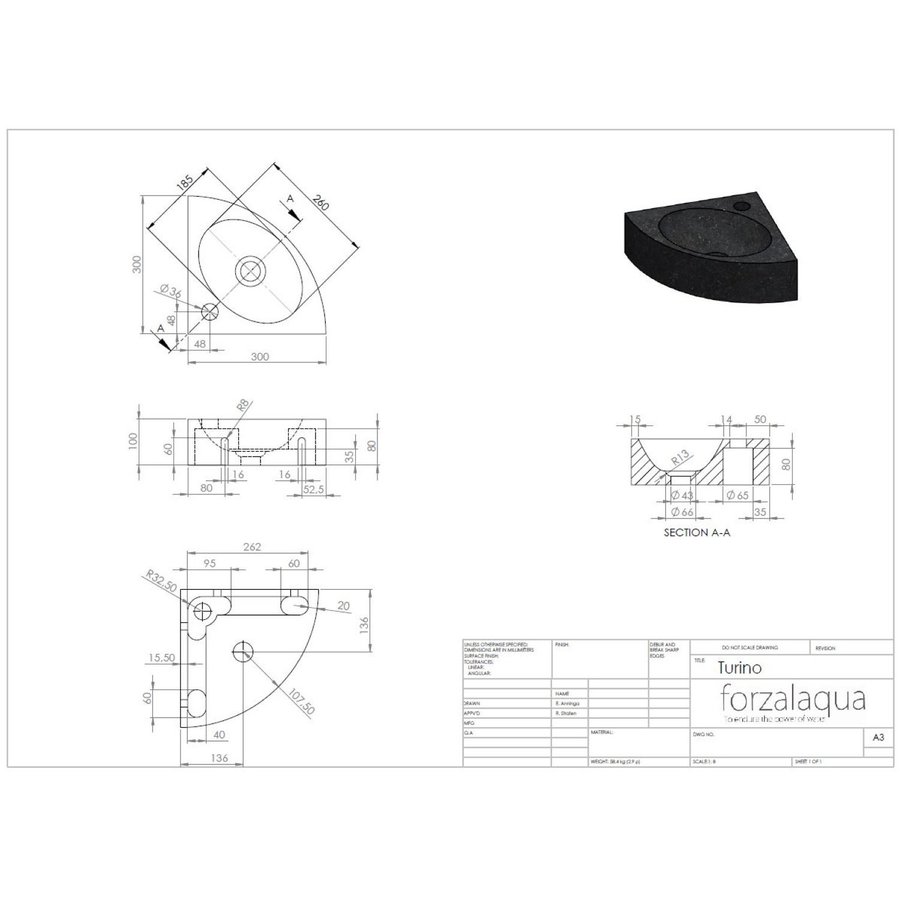 Fontein Forzalaqua Turino Graniet Gezoet Gebrand Zwart 30x30x10 cm