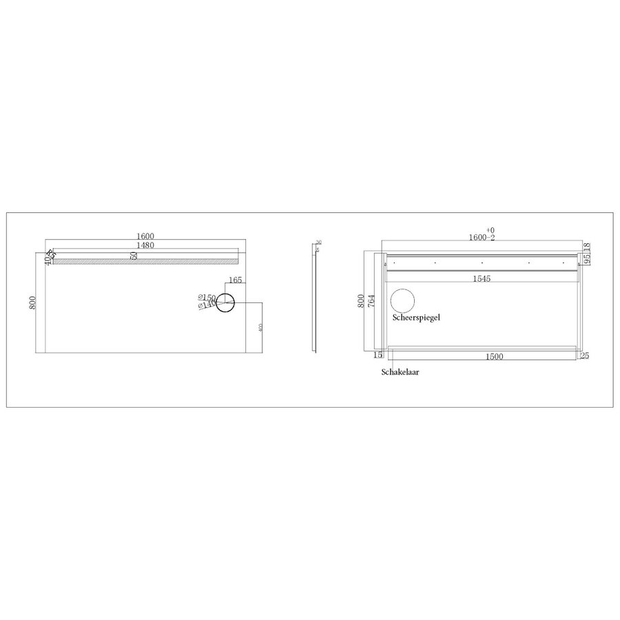 Spiegel Wiesbaden Tigris met LED Verlichting En Scheerspiegel 160x80cm