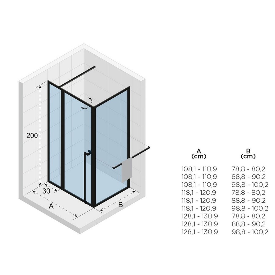 Douchecabine Riho Lucid XL GD203 Omkeerbaar Verstelbaar Aluminium 200x110x100 cm Mat Zwart