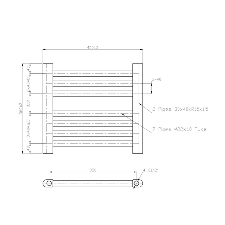 Designradiator Boss & Wessing Vertico Multirail 36x40 cm Chroom Zij-Onderaansluiting