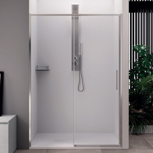 Schuifdeur Lacus Torcello Tweedelig Helder Glas 100x200 cm Aluminium Profiel Chroom 