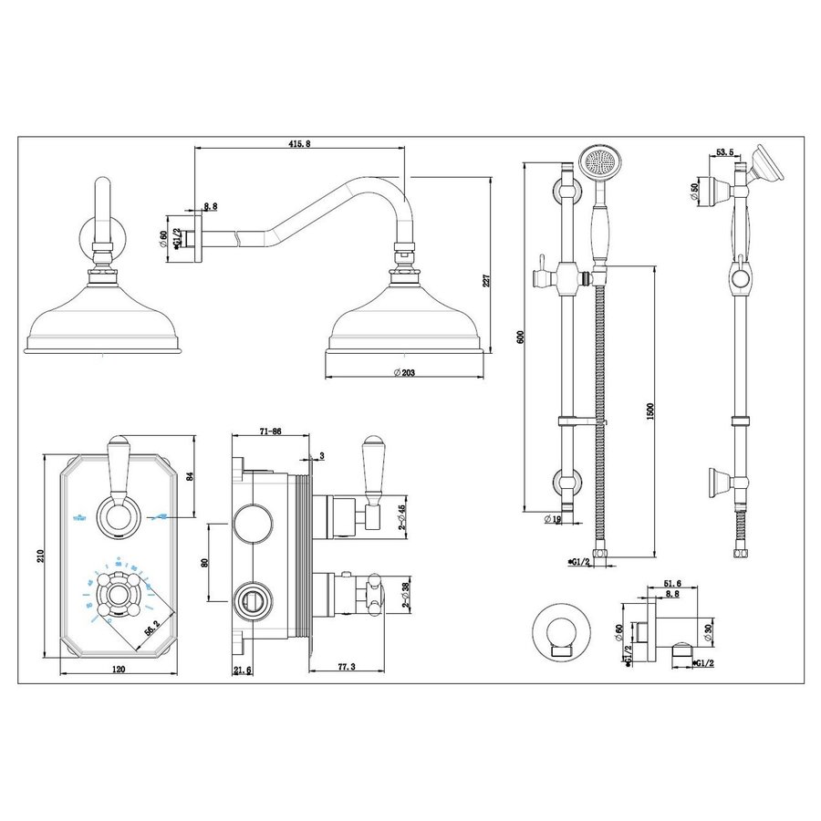 Regendoucheset Best Design Liberty Nostalgische Inbouw Thermostatische Chroom