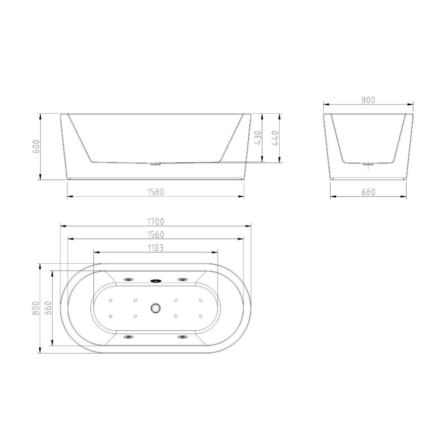 Whirlpool BWS Vrijstaand Ligbad Inclusief Waste Chroom 170x80x59 cm Wit