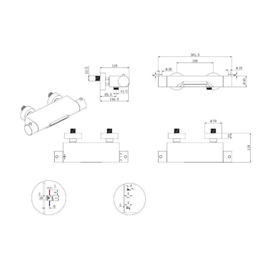 Thermostatische Badmengkraan Boss & Wessing Waterval RVS