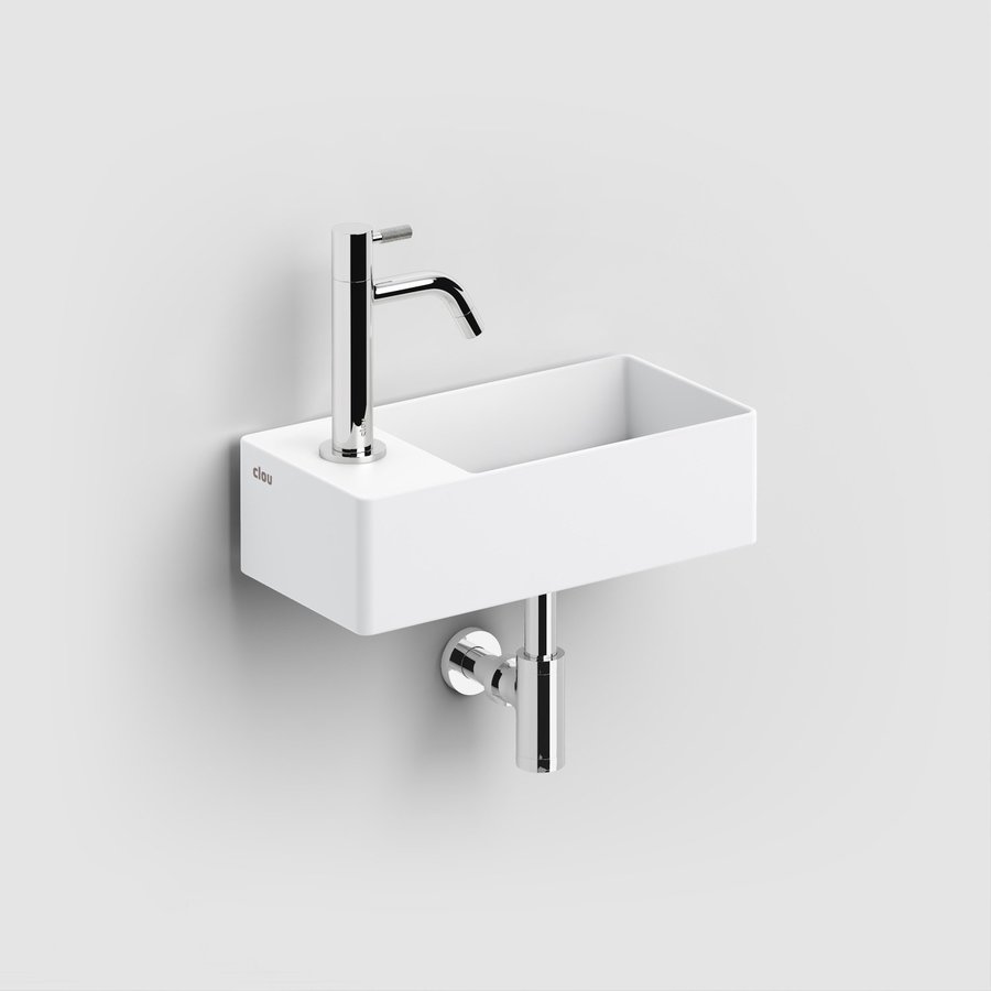 Clou New Flush 3 Fontein Links Met Voorbewerkte Kraangat Met Afvoerset En Afvoerplaat Wit Aluite 35x18x10cm