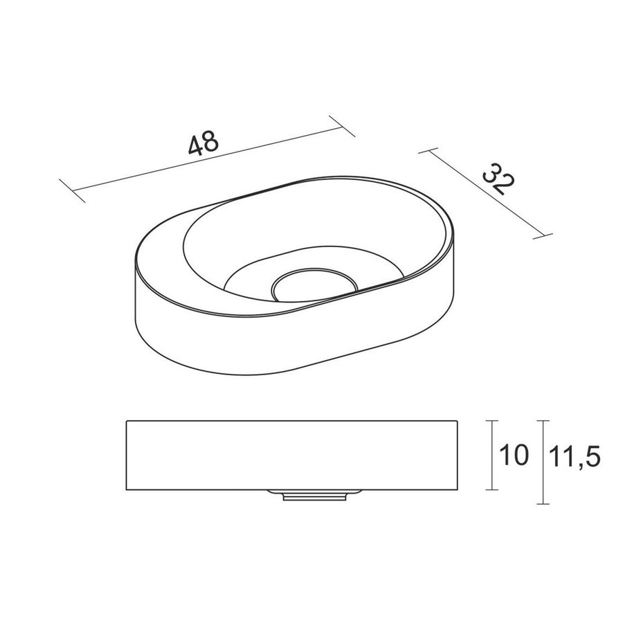 Waskom Riho Essence Ovaal Met Kraangat 48x32 cm Mat Wit