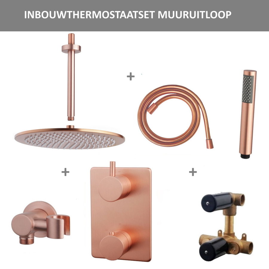 Thermostatisch Inbouwdoucheset Aqua Splash Plafonduitloop Rond 30 cm Geborsteld Koper