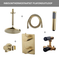 Thermostatisch Inbouwdoucheset Aqua Splash Plafonduitloop Rond 20 cm Geborsteld Messing Goud