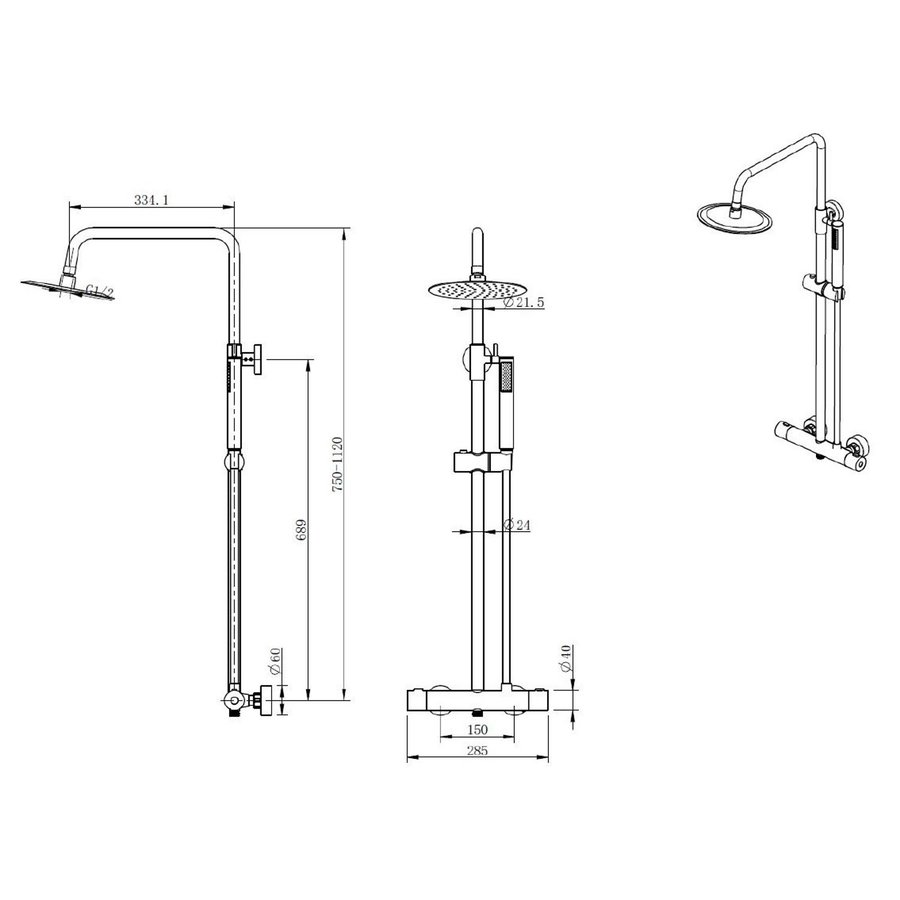 Opbouw Regendouche Boss & Wessing Thermostatisch Rond Met Handdouche Gunmetal