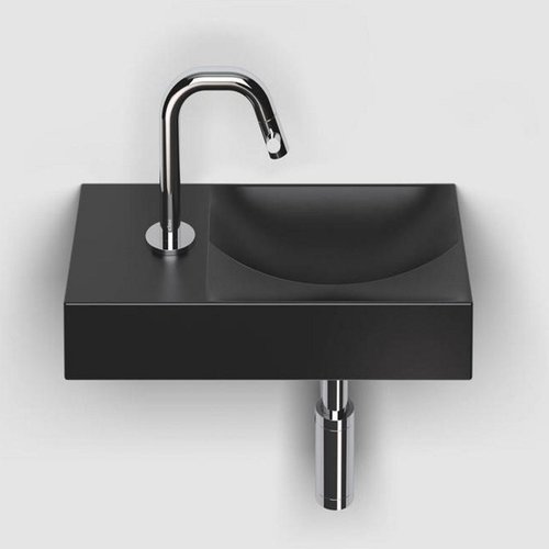 Clou Vale Fontein Met Kraangat Links Met Geïntegreerde Afvoer Zwart Mat Keramiek 38 cm 