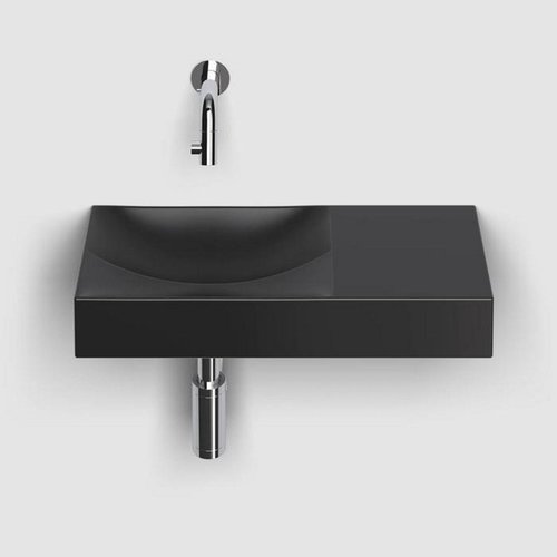 Clou Vale Fontein Met Voorbewerkt Kraangat Rechts Met Geïntegreerde Afvoer Zwart Mat Keramiek 45 cm 