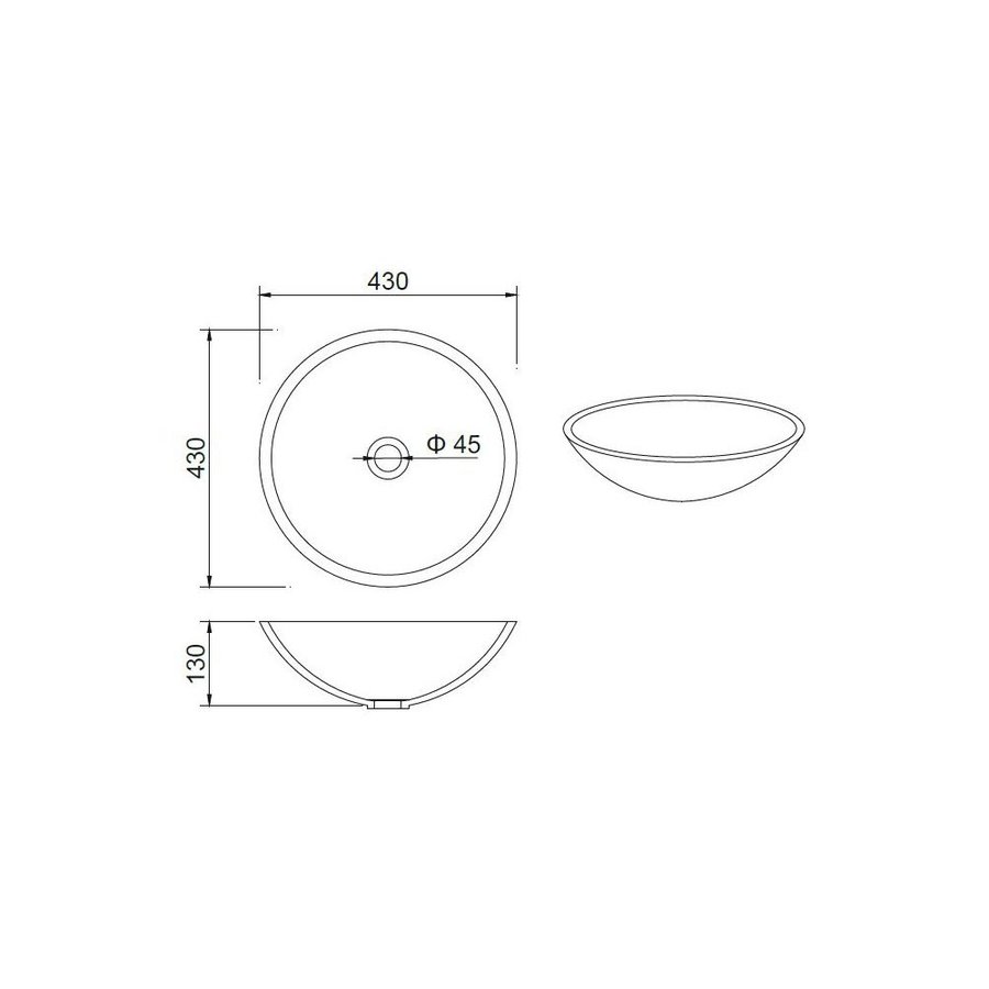Waskom Boss & Wessing 43x13 cm Solid Surface Mat Zwart