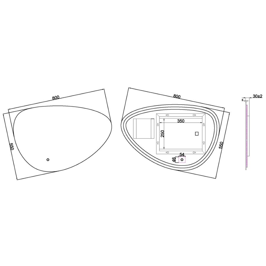 Spiegel Wiesbaden Uovo Organisch Dimbaar LED Verlichting Condensvrij 80 cm