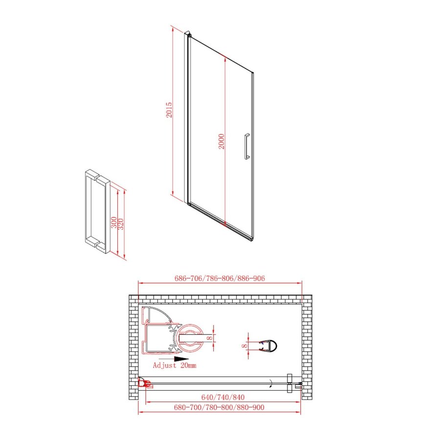 Douchedeur Boss & Wessing Ironside Draaideur 60x200 cm Zwart