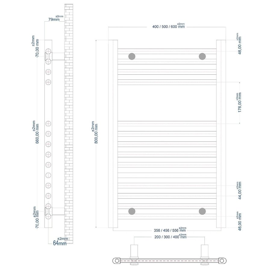 Radiator Boss & Wessing Wingrave 80x50 cm Mat Zwart Zij-Onderaansluiting (445 Watt)