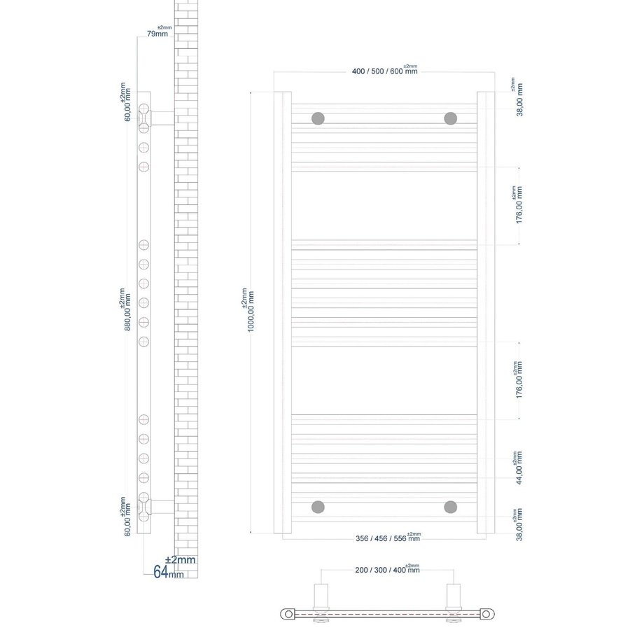 Radiator Boss & Wessing Wingrave 100x40 cm Mat Zwart Zij-Onderaansluiting (419 Watt)