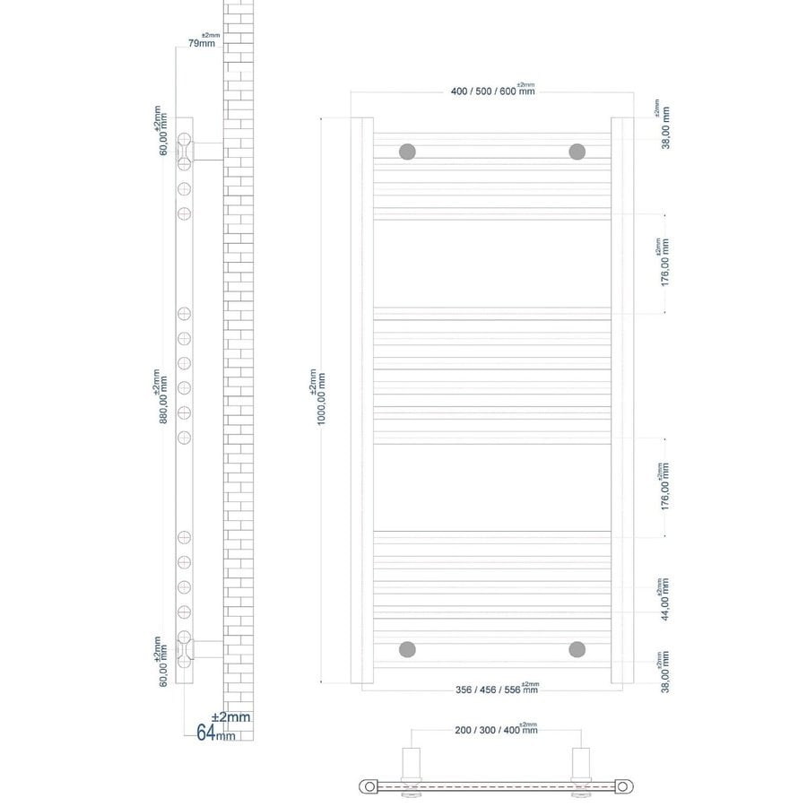 Radiator Boss & Wessing Wingrave 100x50 cm Mat Zwart Zij-Onderaansluiting (496 Watt)