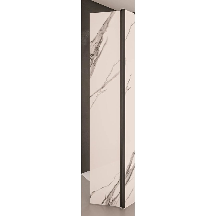 Zijwand BWS Free Time 35x200 cm 8 mm Marmer Glas Timeless Coating Zwart Profiel