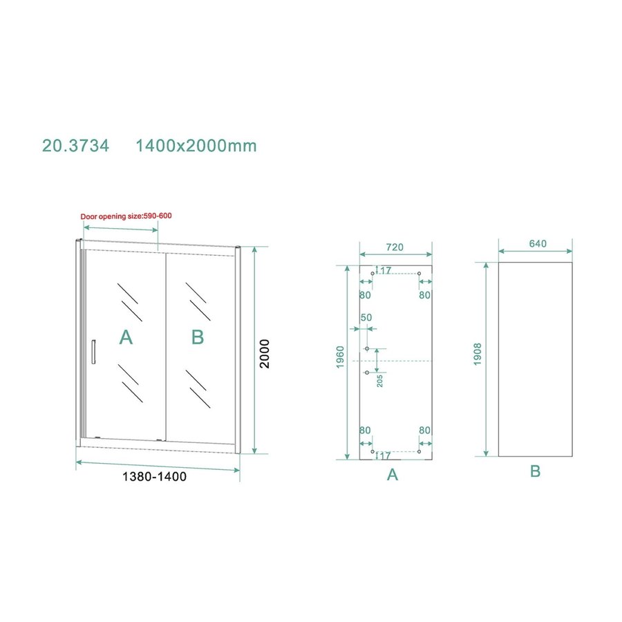 Schuifdeur Wiesbaden Skyline Douchedeur 140x200 cm 8 mm NANO Coating Mat Zwart