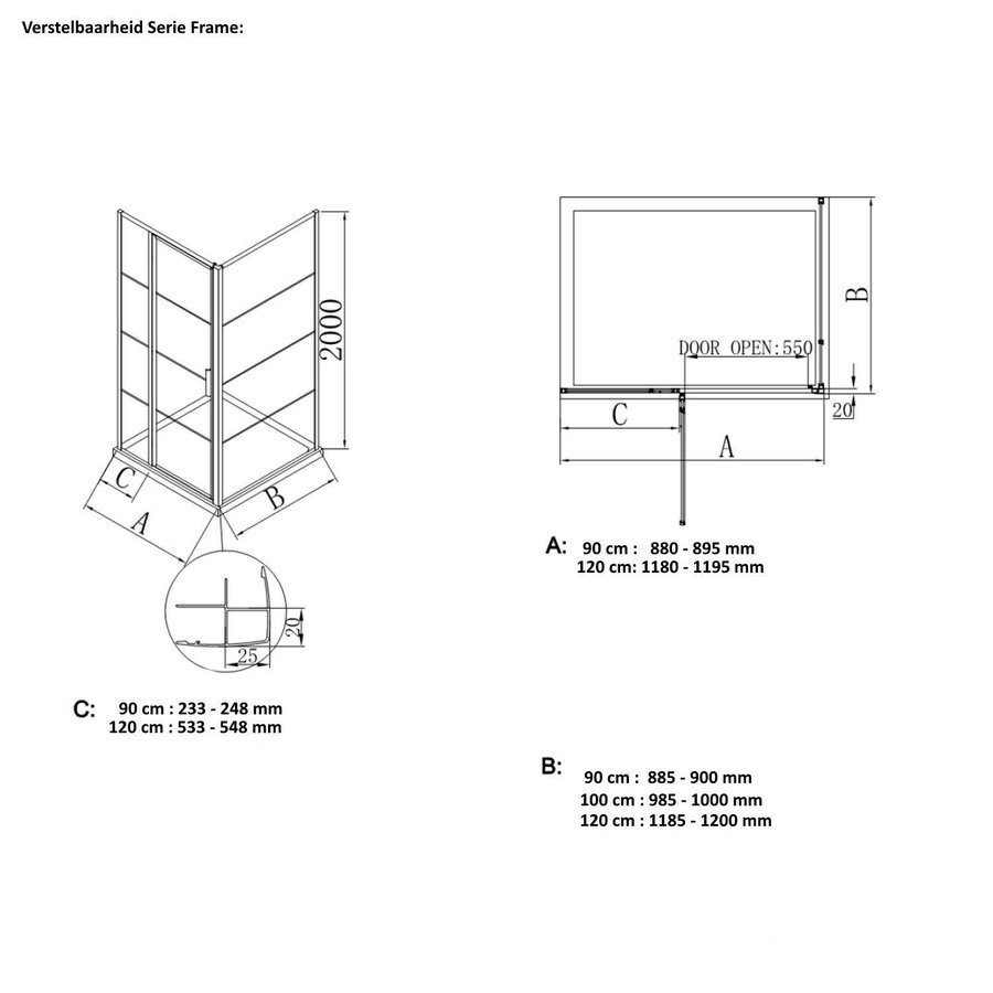 BWS Nisdeur Frame met Vast Paneel 120x200 cm 8 mm NANO Coating Geborsteld Koper