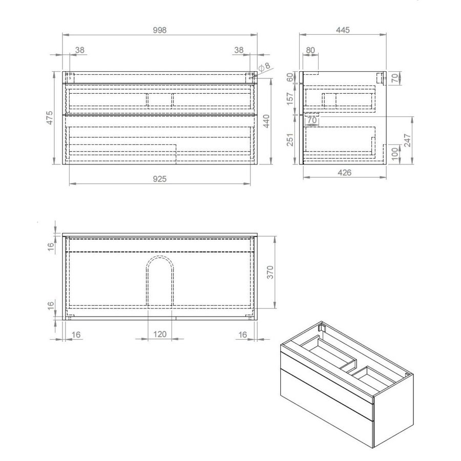 Onderkast Best Design Beauty Greeploos 100 cm Mat Zwart