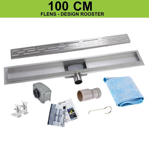 RVS Douchegoot flens met uitneembaar RVS sifon 100x7cm 6,7cm diep STANDAARD ROOSTER 