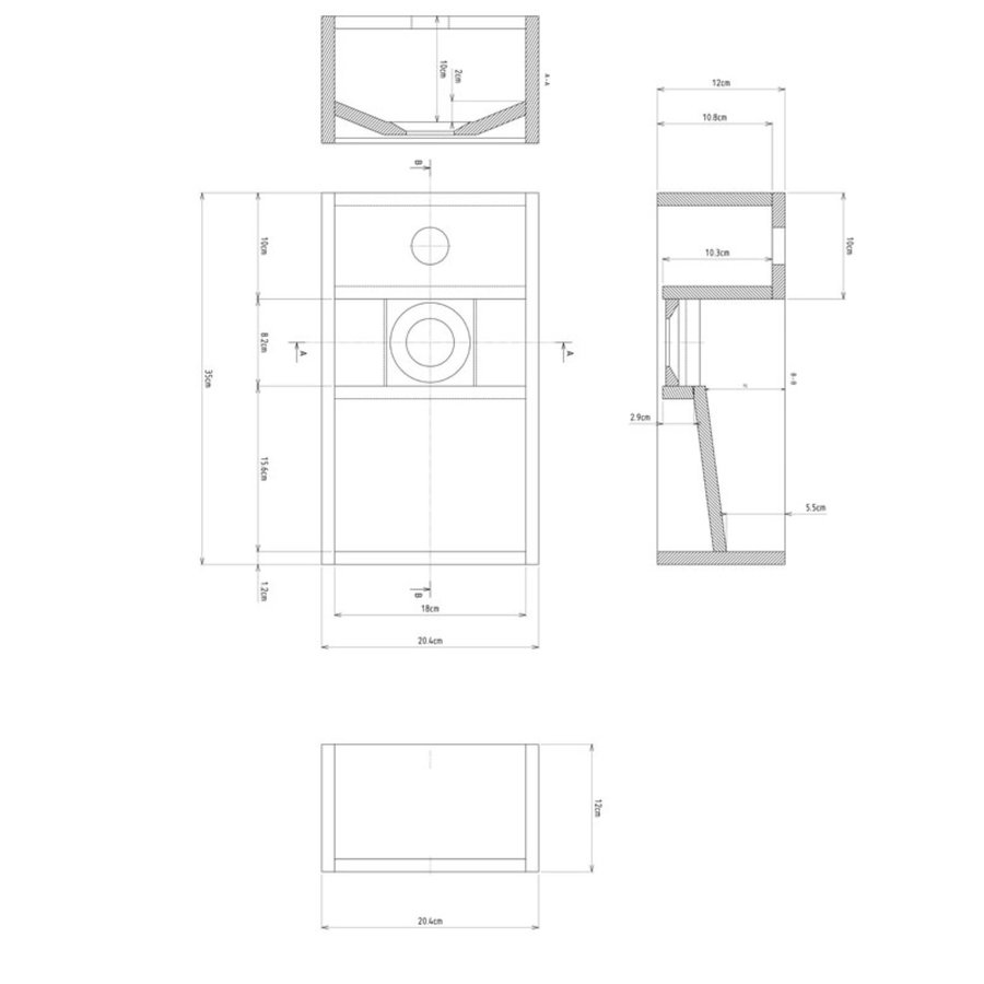 Fontein Bellezza Bagno Piazza Solid Surface 35x20.4x12 cm (kraangat links)