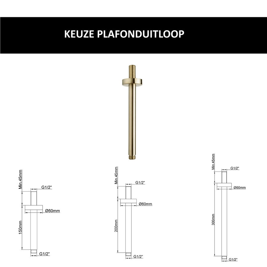 Wiesbaden Inbouw Regendouche Set Caral Rond Plafonduitloop Geborsteld Messing Goud PVD Coating