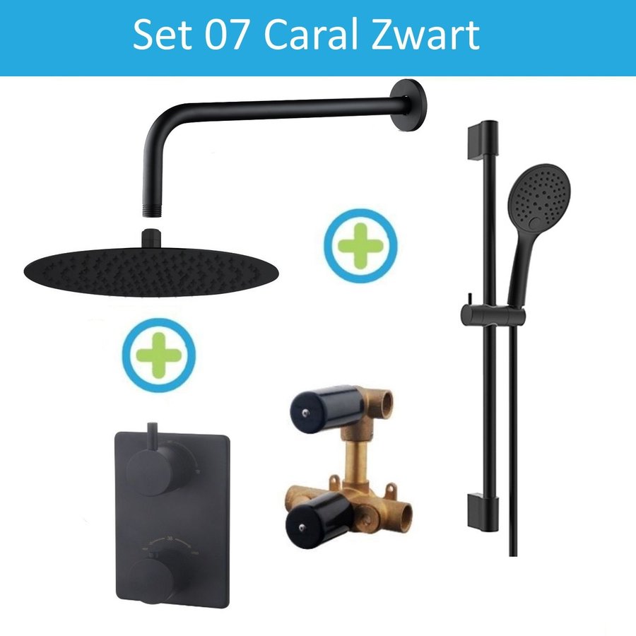 Wiesbaden Inbouw Regendouche Set 07 Caral met Glijstang Mat Zwart