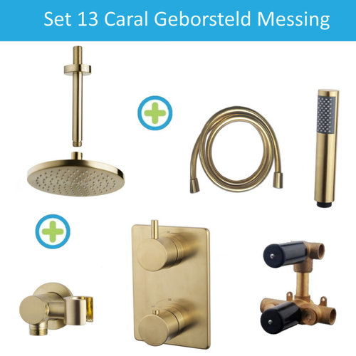 Wiesbaden Inbouw Regendouche Set 13 Caral Plafonduitloop Geborsteld Messing 