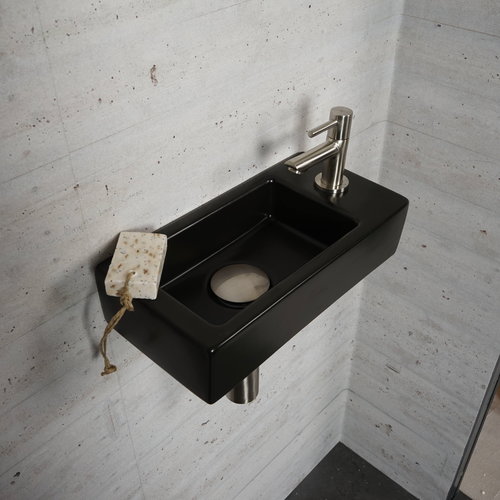 Fonteinset Mat Zwart Wiesbaden Color RVS (kraangat rechts) 