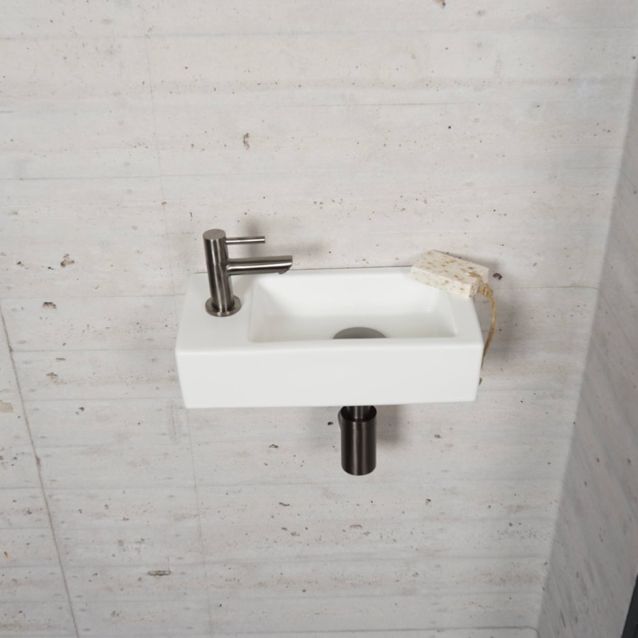 Fonteinset Mat Wit Wiesbaden Color Gun Metal (kraangat links)