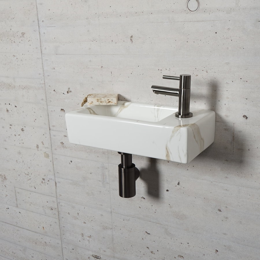 Fonteinset Carrara Marmerlook Wiesbaden Color Gun Metal (kraangat rechts)
