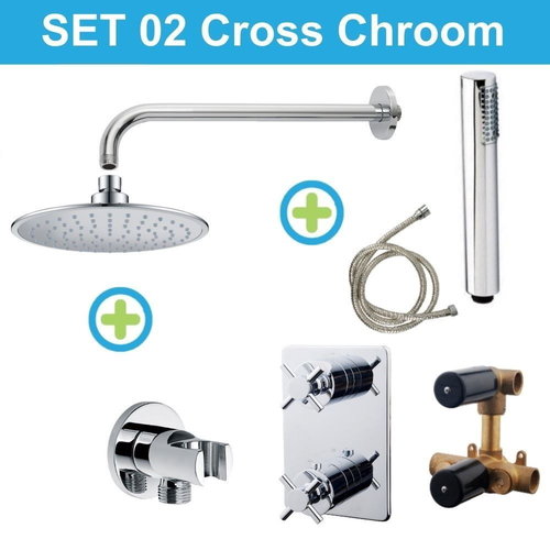 Wiesbaden inbouw regendouche set 02 Cross Chroom 