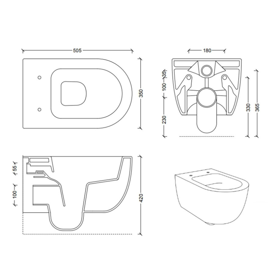 UP320 Toiletset 35 Civita Black Rimless Sigma 20 Mat Zwart  Drukplaat