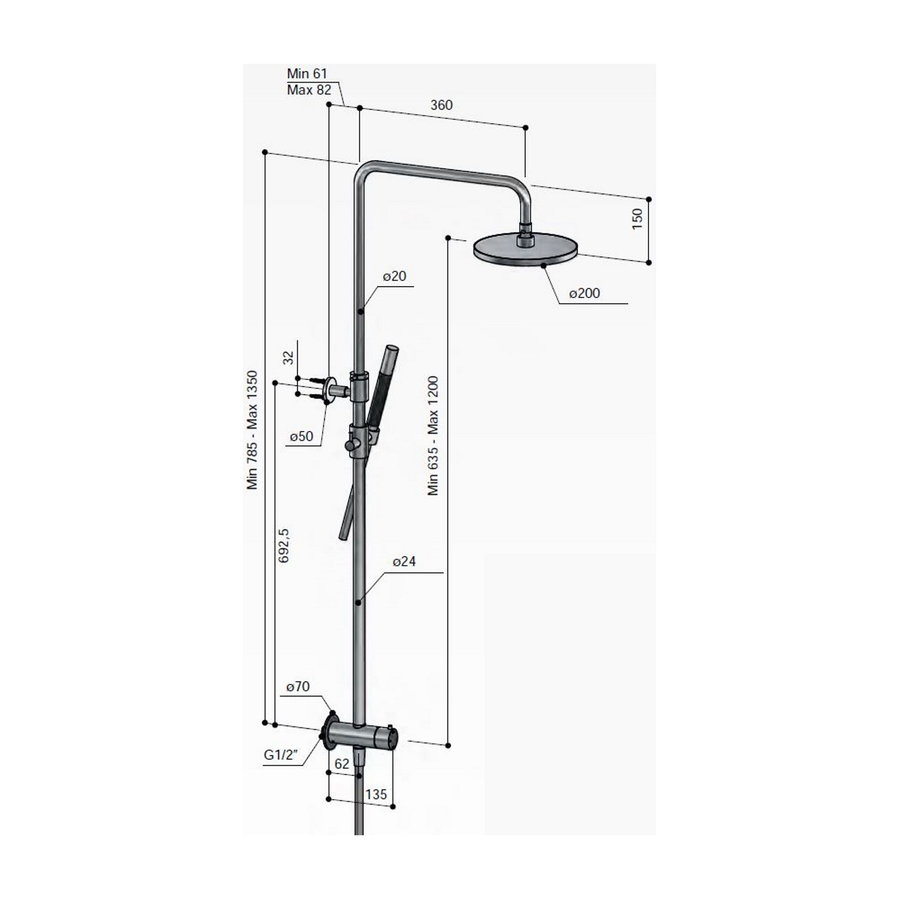 Complete Regendoucheset Hotbath Cobber Thermostatisch Opbouwset Met Doucheslang en Handdouche (15 Verschillende Kleuren)