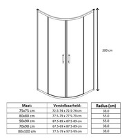 Douchecabine Lacus Vulcano Evo Kwartrond Helder Glas Aluminium Profiel Chroom (alle maten)