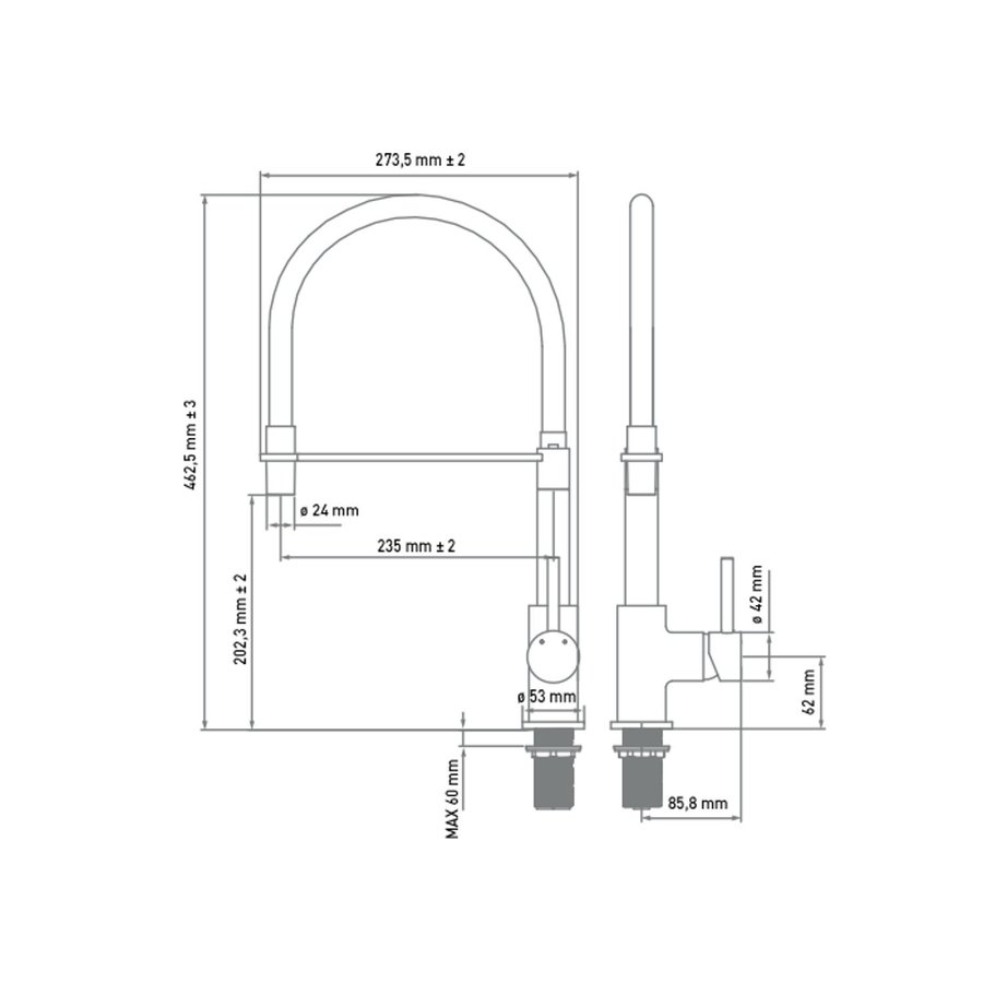 Keukenkraan VMK Go Fusion Design 27,4 x 46,3 cm Incl. Mobile Rubberen Sproeier Chroom