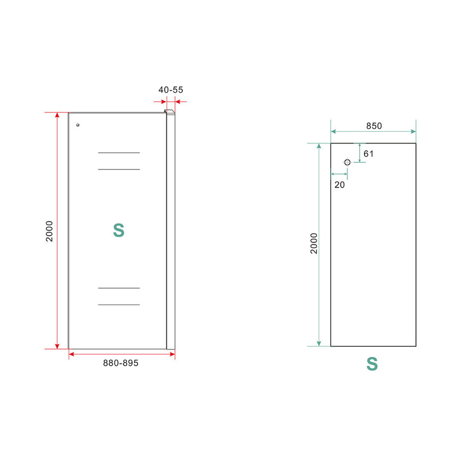 Zijwand Wiesbaden tbv Douchedeur Schuifdeur 90 cm 8mm Nano Coating Mat Zwart