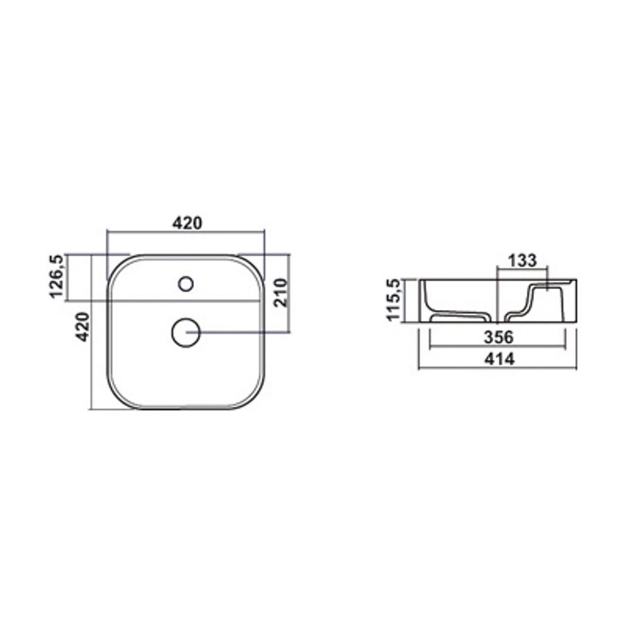 Opbouwwastafel BWS Fresh Keramiek 42x42 cm Zonder Overloop Mat Wit (Kraangat Midden)