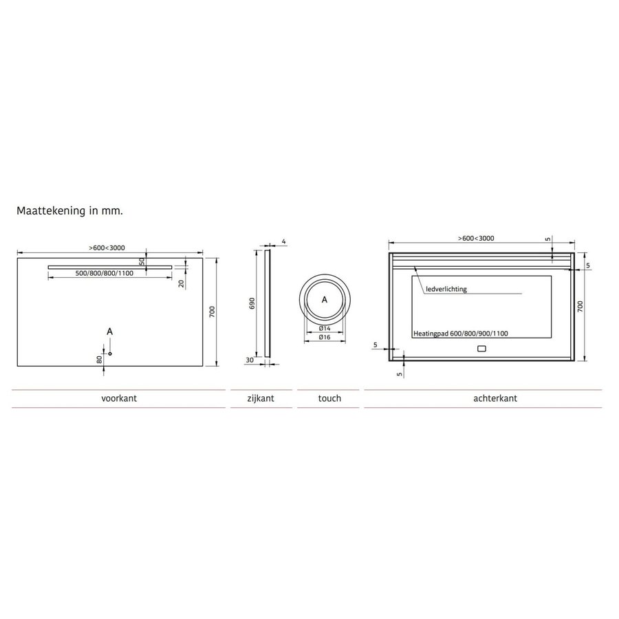 Badkamerspiegel Xenz Lazise 70x70cm met LED Verlichting