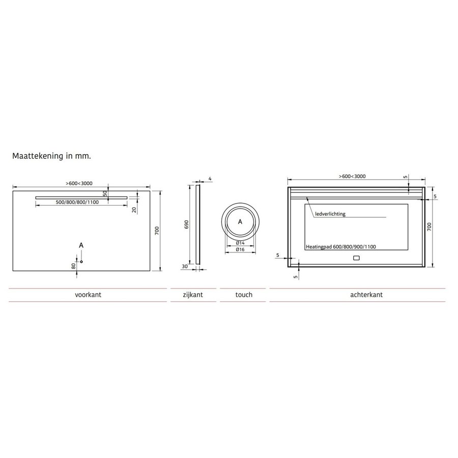 Badkamerspiegel Xenz Lazise 80x70cm met LED Verlichting en Spiegelverwarming