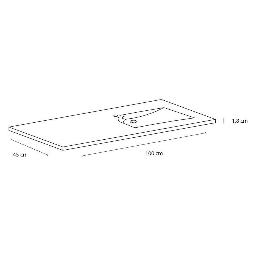 Wastafel Differnz Style 100 cm Asymmetrisch Links Wit