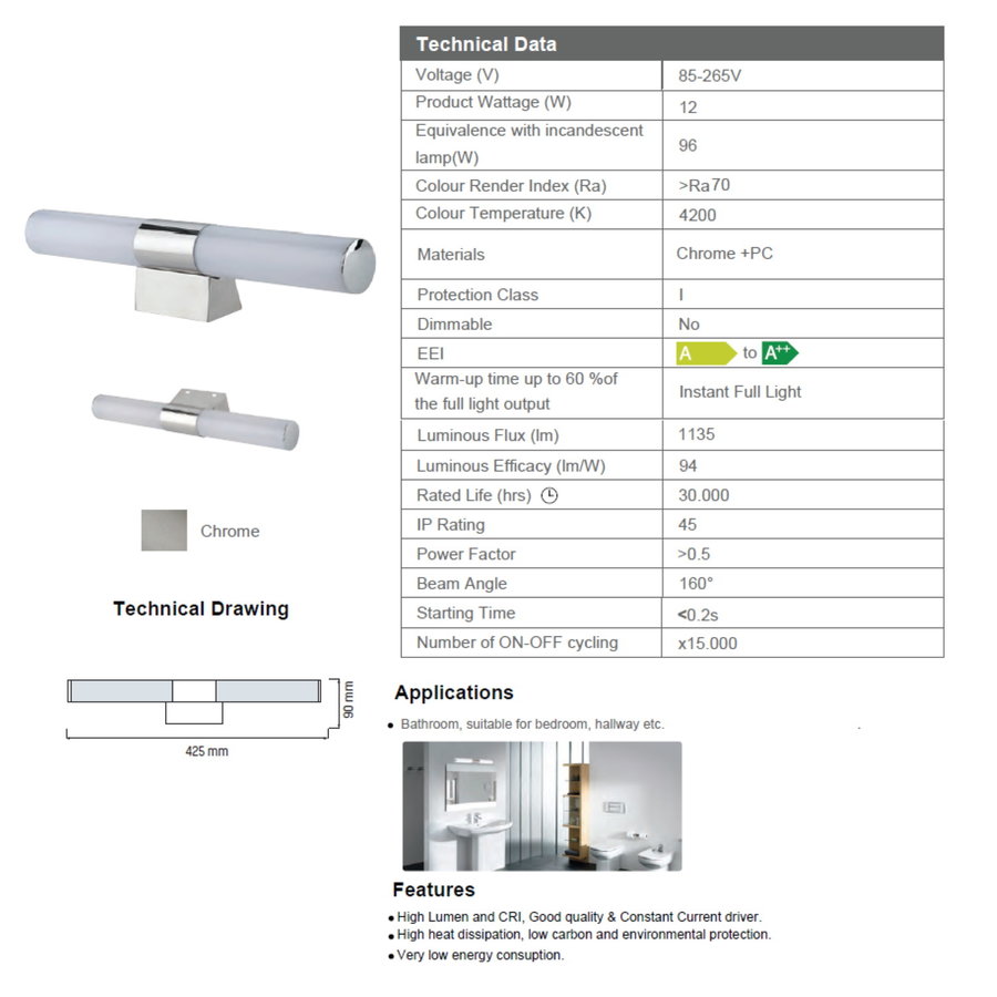 Spiegelverlichting LED Boss & Wessing Aloni zonder Schakelaar 4200K