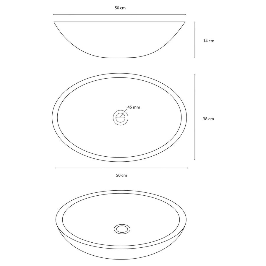 Waskom Differnz Dias 50x38x14cm Beton Lichtgrijs