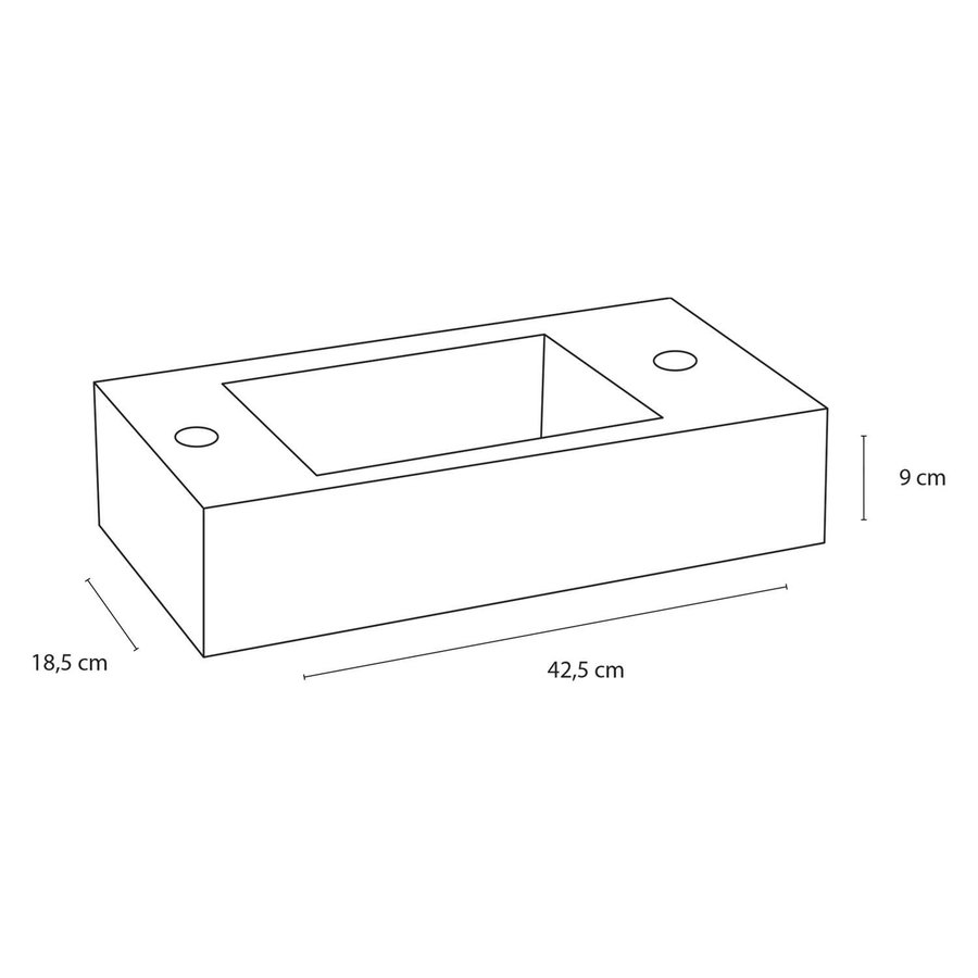 Fonteinset Differnz Sapon Rechts 42.5x18.5x9 cm Geintegreerde Zeepdispenser Keramiek Wit (inclusief mat zwarte kraan sifon en afvoer)