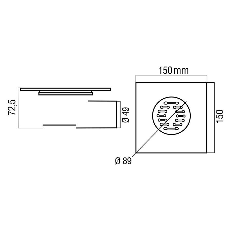 Doucheput Differnz Basic 150x150mm Zijuitlaat 49mm