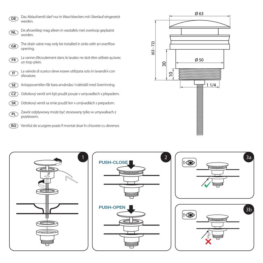 Wastafel Afvoerplug Differnz Pop Up 6c m Goud